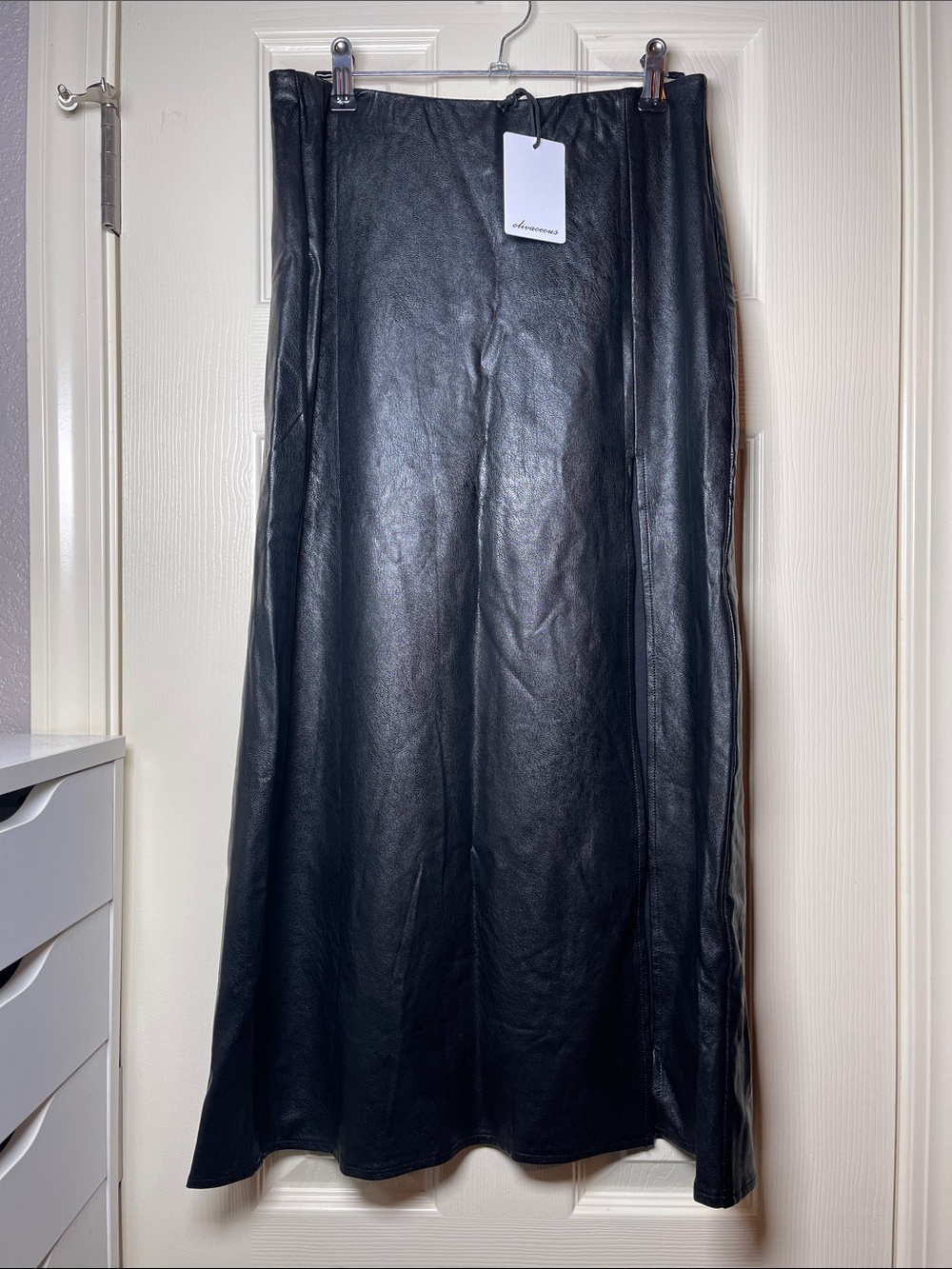 Olivaceous Black Faux Leather Maxi Skirt with Subtle A-Line
